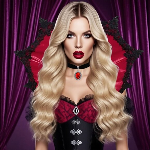 Gothic Collar Red Lace Victorian Stand Up Vampire Cosplay Halloween - Picture 5 of 9